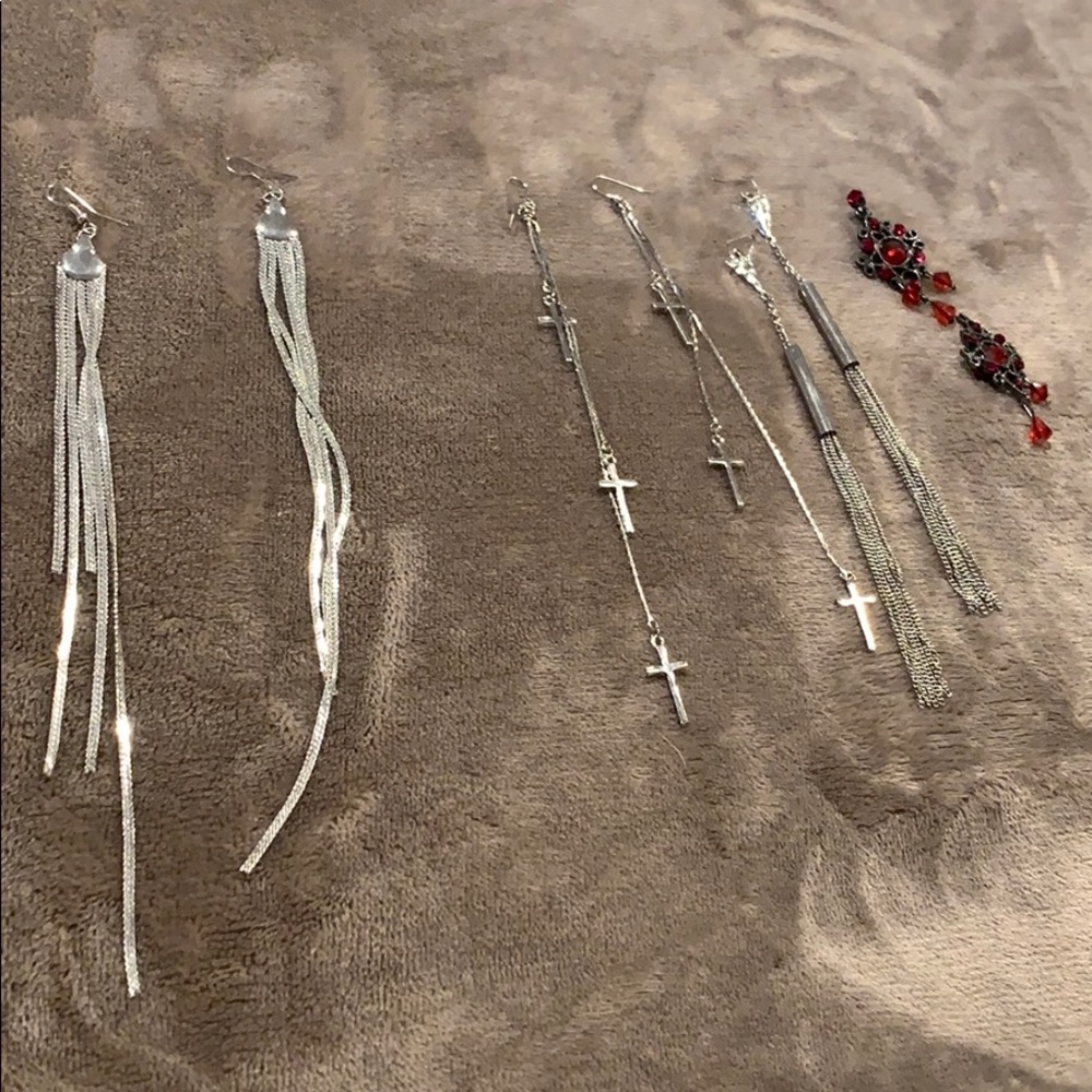 Set of 4 Silver Long Earrings